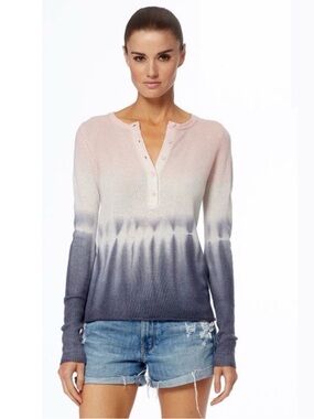 360 Cashmere Henley Button Sweater Dip Dye Ombre Cashmere Tee